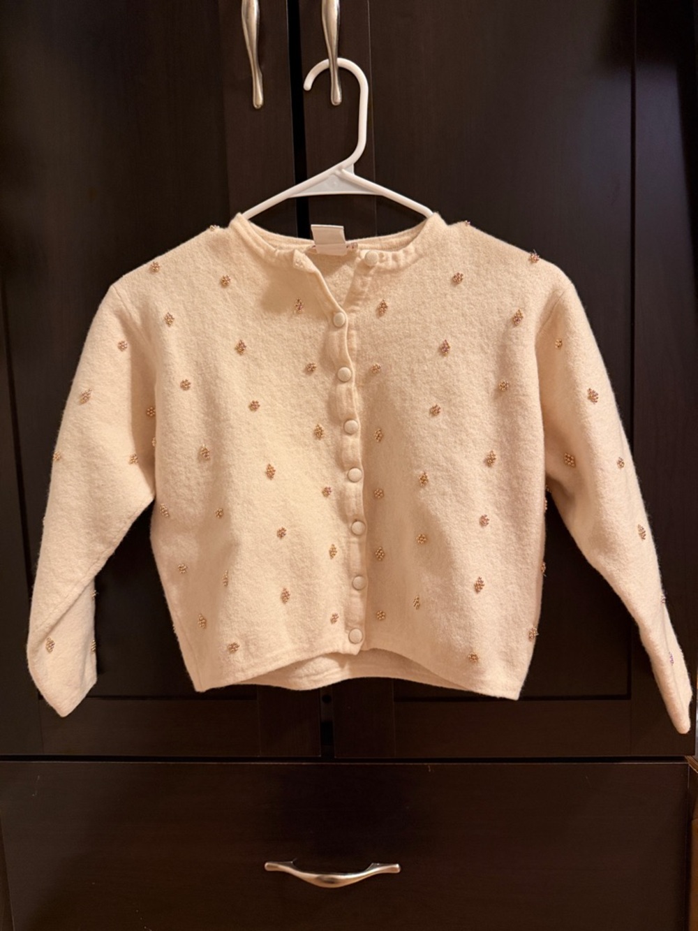 Talbots Cream Knit Cardigan with Gold Bead Accents